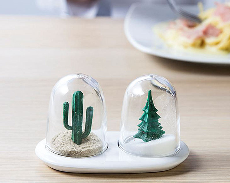 WINTER AND SUMMER SALT AND PEPPER SHAKERS